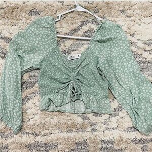Hollister Green Floral Ruched Blouse